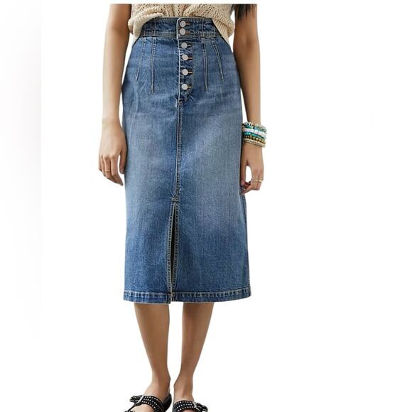 Pilcro Slim Denim Midi Skirt size 6 Anthropologie Button Front - Picture 1 of 10